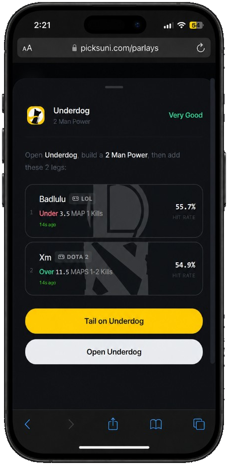 Underdog parlay on mobile